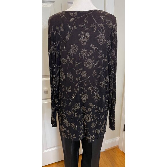 Vtg Impressions Womens Slinky Floral Glitter Top Size L NYE Dark Fairy Indie 90s - Picture 2 of 15
